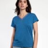 Camiseta azul cuello pico y bordados MÉXICO