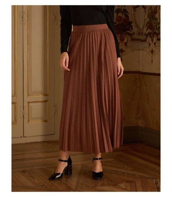 Falda midi plisada glitter marrón
