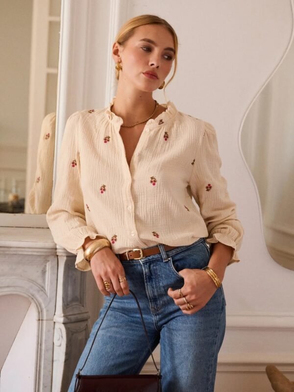 Camisa de algodón bordada LÉOCIE color beige
