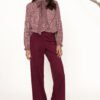 Pantalón recto de antelina y cintura elástica IVANA burdeos