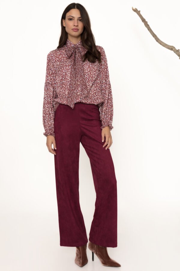 Pantalón recto de antelina y cintura elástica IVANA burdeos
