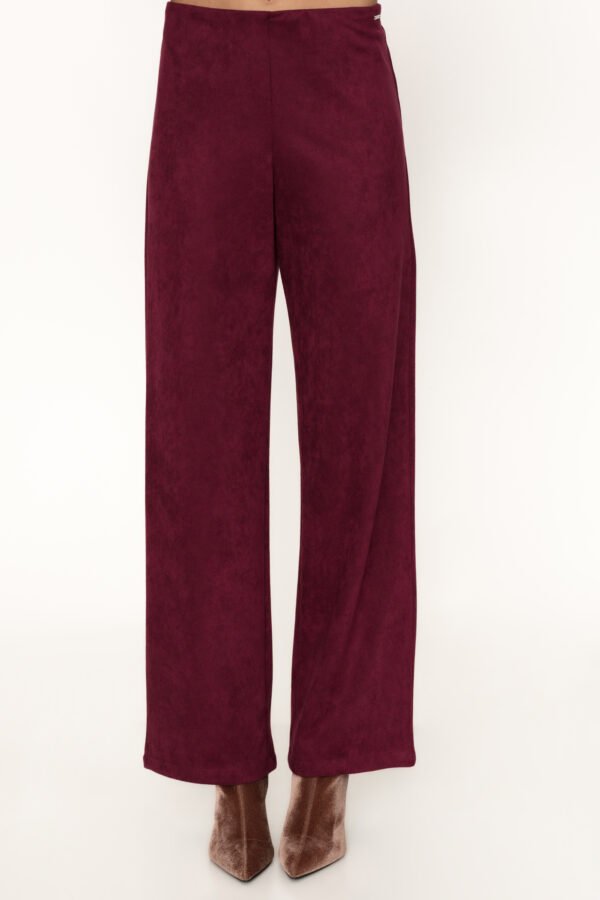 Pantalón recto de antelina y cintura elástica IVANA burdeos